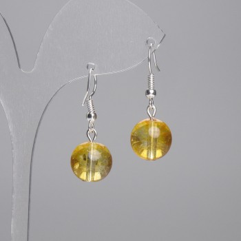 Kolczyki z cytrynem - gładka kulka 12 mm, długość 32 mm