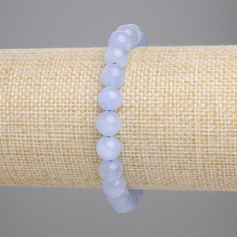 Bransoletka z akwamarynu – gładka kulka, średnica 8 mm ±, długość 18 cm ±, elastyczna