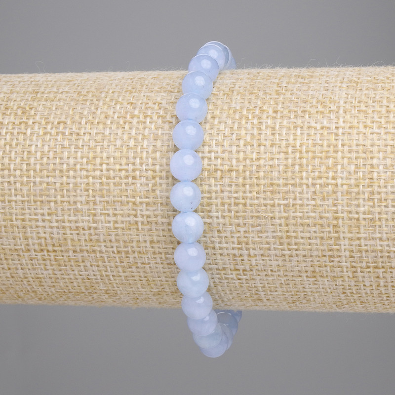 Bransoletka z akwamarynu, gładkie kulki 6 mm, długość 18 cm, elastyczna