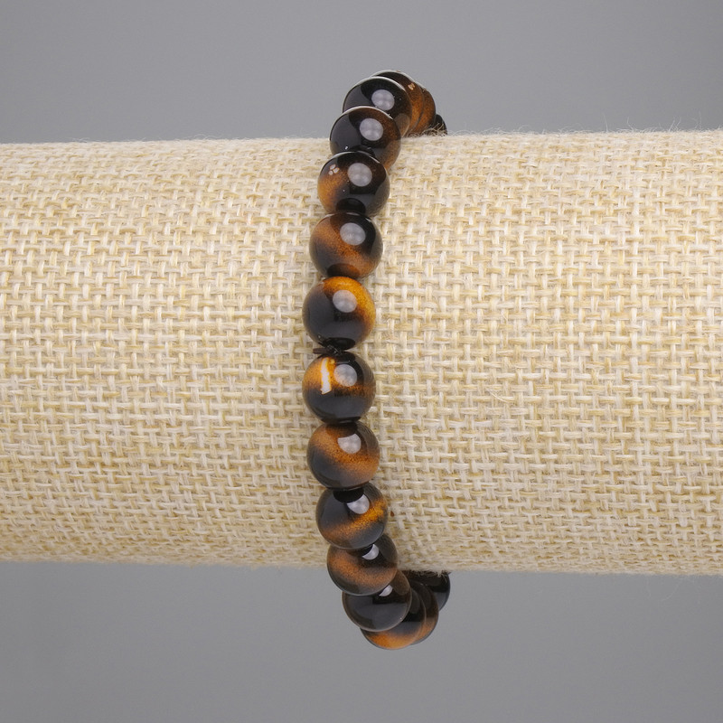 Bransoletka z tygrysiego oka, gładkie kulki o średnicy 8 mm, długość ok. 18 cm, elastyczna