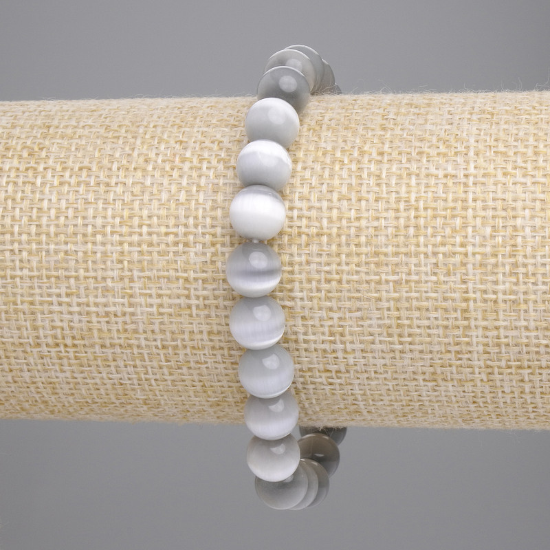 Bransoletka z szarego kociego oka, gładkie kuleczki, średnica 8 mm, długość 18 cm, elastyczna