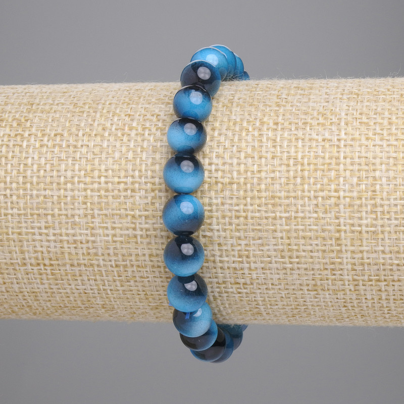 Bransoletka z lazurowego tygrysiego oka, gładkie kule, średnica 8 mm, długość 18 cm, na elastycznej gumce