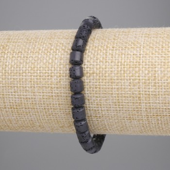 Bransoleta z czarnej lawy wulkanicznej, cylindryczne koraliki 6×6 mm, długość 18 cm ±, elastyczna