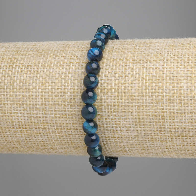 Bransoletka z lazurowego tygrysiego oka — gładka kulka, średnica 6 mm, długość 18 cm, elastyczna