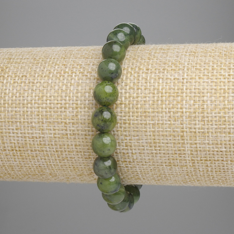Bransoletka z jadeitu, gładkie koraliki, średnica 8 mm, długość 18 cm, elastyczna
