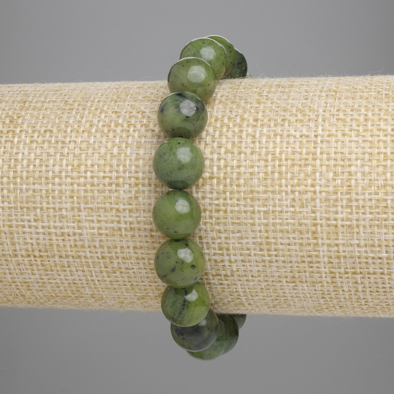 Bransoletka z jadeitu o gładkich kulkach o średnicy 10 mm, długość 18 cm, elastyczna