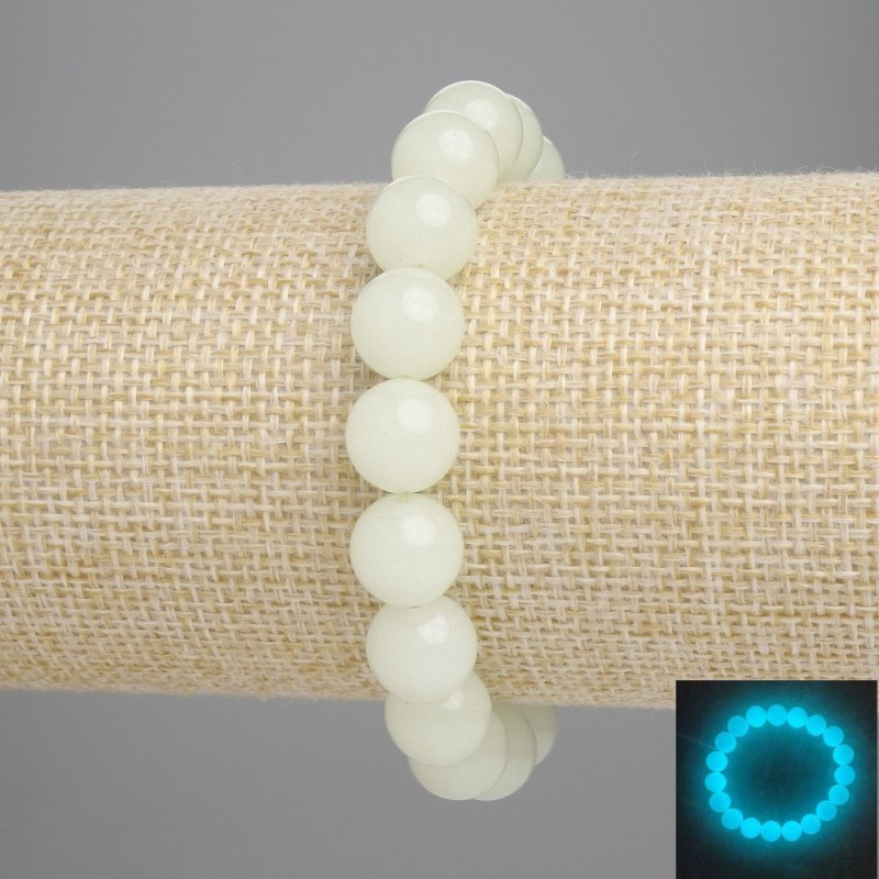Bransoletka z onyksu (turkusowe świecenie) gładka kuleczka, średnica 10 mm, długość 18 cm, elastyczny sznurek