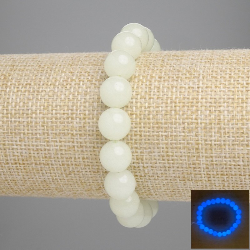 Bransoletka z onyksu z niebieską poświatą, gładka kulka, średnica 10 mm, długość 18 cm, na elastycznej nici