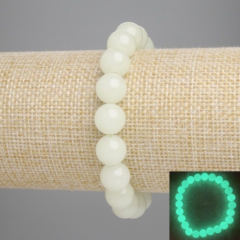 Bransoletka z zielonego onyksu (zielone świecenie) – gładkie kule o średnicy 10 mm, długość 18 cm, elastyczna