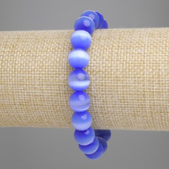 Bransoletka z niebieskiego kociego oka (syntetyczne) gładkie kuleczki, średnica 10 mm, długość 18 cm, elastyczna