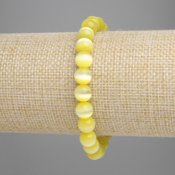 Bransoletka z żółtym kocim okiem (syntetyczne) gładkie kulki o średnicy 8 mm, długość 18 cm, elastyczna