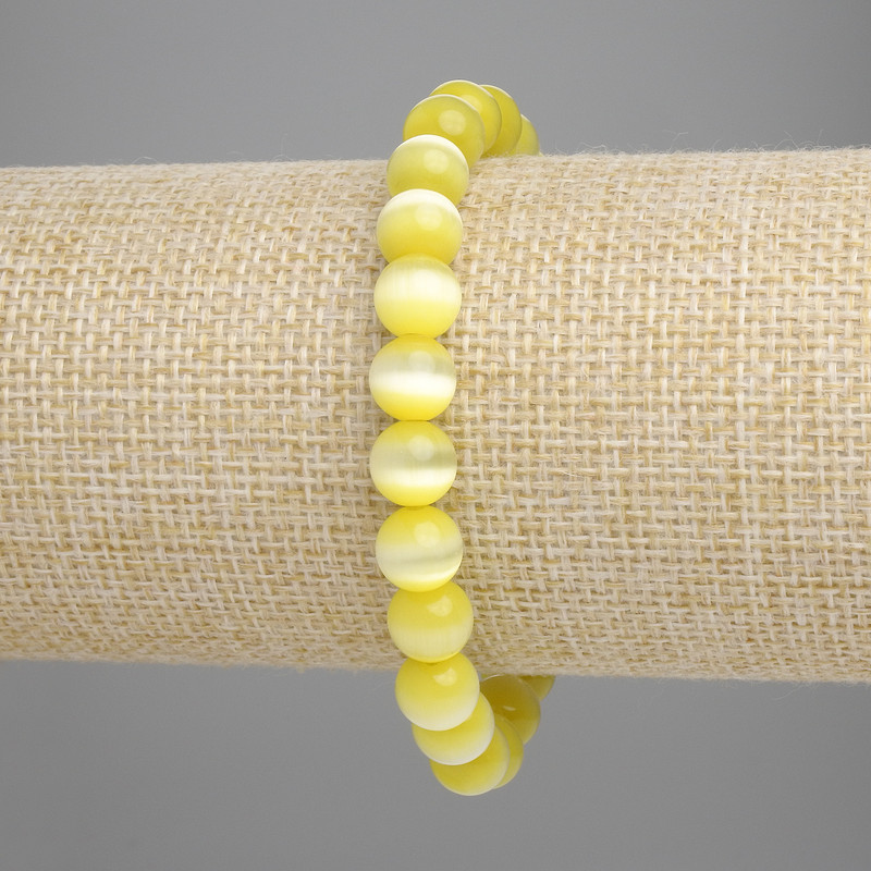 Bransoletka z żółtym kocim okiem (syntetyczne) gładkie kulki o średnicy 8 mm, długość 18 cm, elastyczna