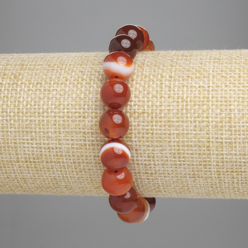 Bransoletka z agatu – gładkie kuleczki, średnica 10 mm, długość 18 cm, na elastycznej gumce