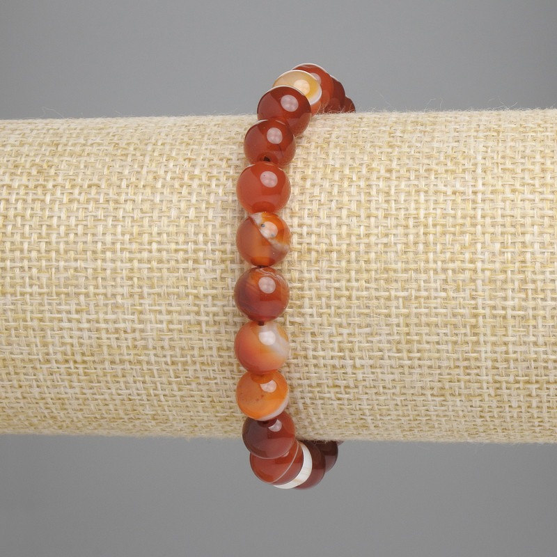 Bransoletka z agatu — gładkie kulki, średnica 8 mm, długość 18 cm, elastyczna