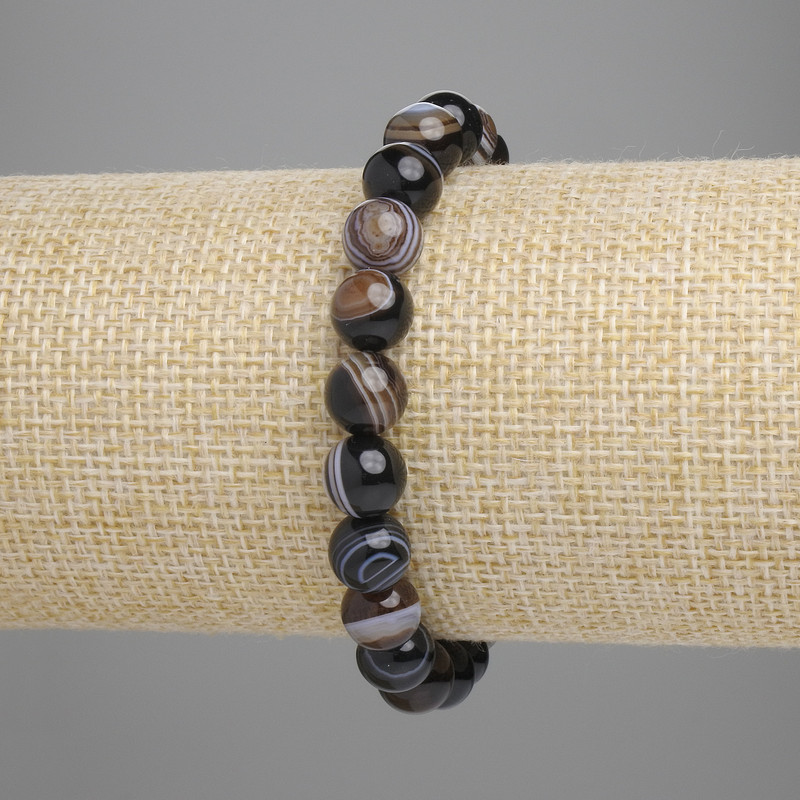 Bransoletka z agatu, gładkie kuleczki, średnica 8 mm ±, długość 18 cm ±, elastyczna