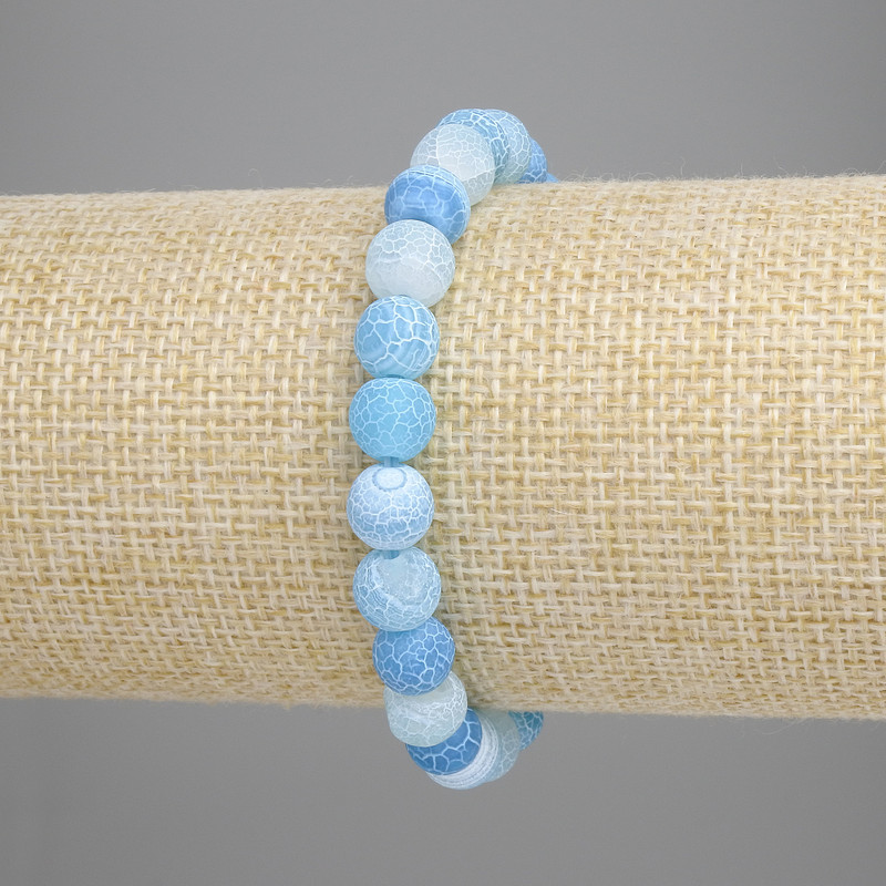 Bransoletka z błękitnego mroźnego agatu, gładka kulka, średnica 8 mm, długość ok. 18 cm, elastyczna