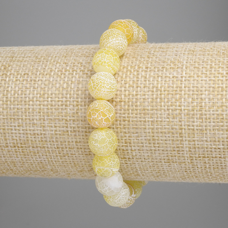Bransoletka z żółtego agatu mroźnego, gładkie kulki o średnicy 10 mm, długość ok. 18 cm, elastyczna