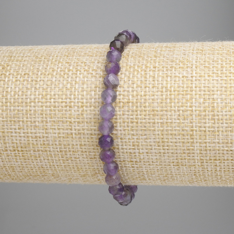Bransoletka z fasetowanego ametystu – kuleczki o średnicy 5 mm, długość 18 cm – elastyczna