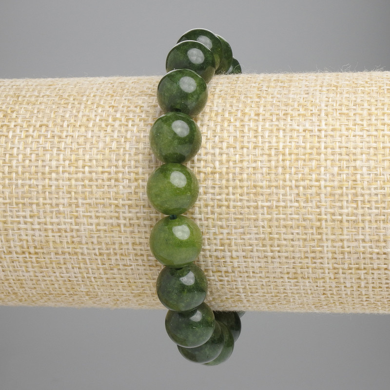 Bransoletka z jadeitu – gładka kulka, średnica 10 mm ± (elastyczna), długość 18 cm+