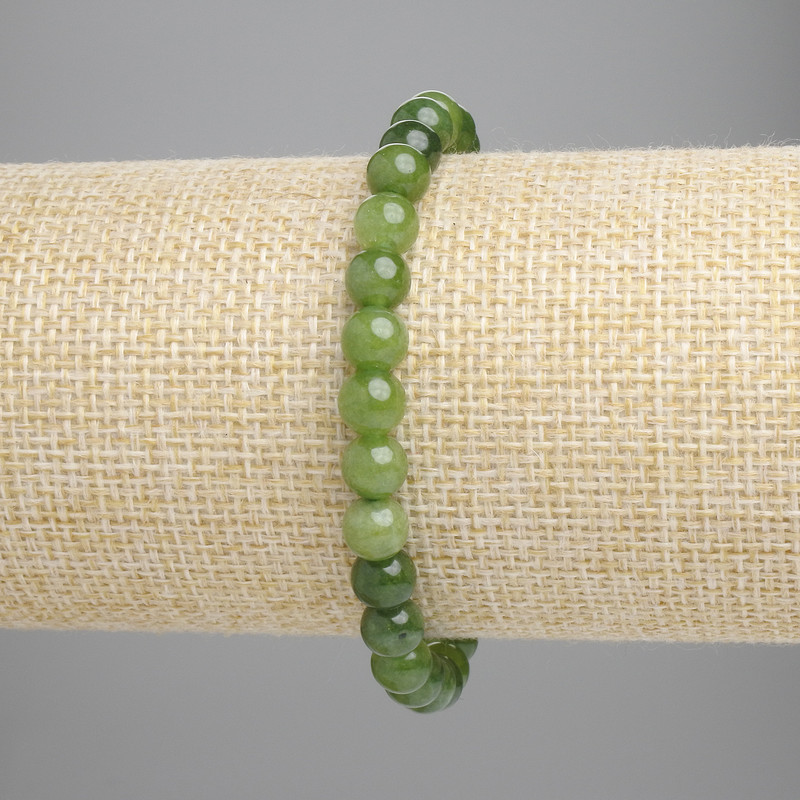 Bransoletka z jadeitu – gładkie kuleczki, średnica 6 mm ± (rozciągana), długość 18 cm+
