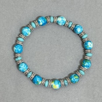 Bransoleta z wariacytu i turkusu, gładka kula 8 mm, rondel 6x3 mm, z metalowymi wstawkami, długość 18 cm, na elastycznej gumce