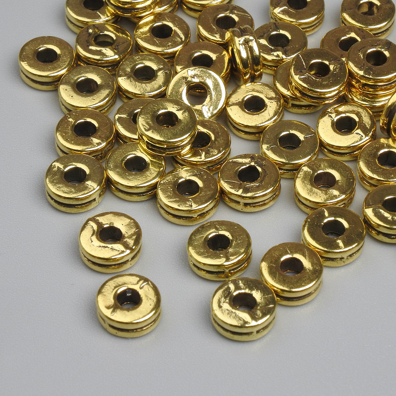 Wstawka koralikowa w kolorze złotego metalu, rozmiar 6 × 2 mm, średnica otworu 2,3 mm, opakowanie 20 g ~48 szt.