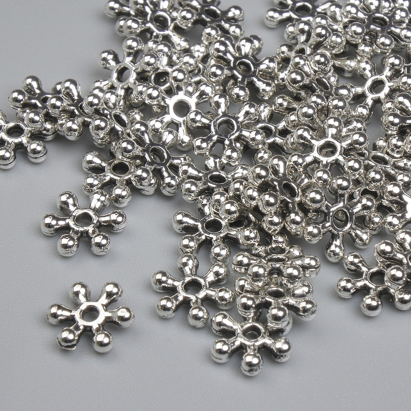 Koralik-wkładka, kolor metalu: srebrny, średnica 7 mm ±, otwór 1,4 mm ±, opakowanie ~54 szt.
