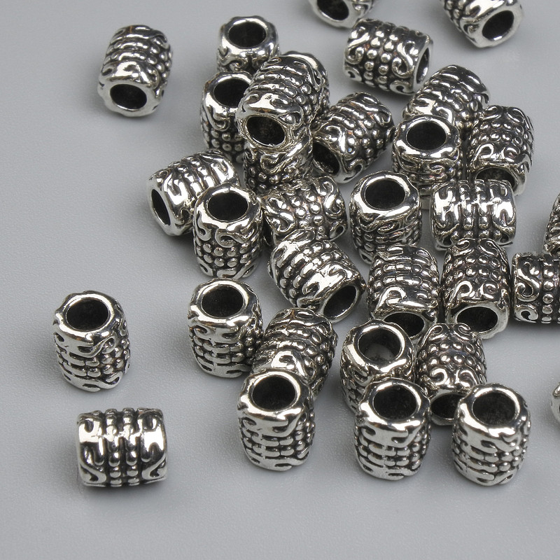 Koralik-wstawka, kolor srebrny, średnica 6×5 mm, otwór ~2,8 mm, opakowanie ~33 szt.