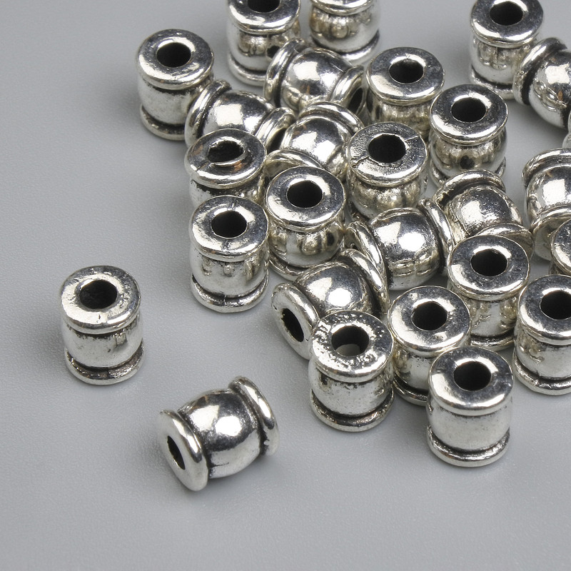 Furnitury do biżuterii – wkładka koralikowa w kolorze metalu srebrnym, średnica 6×5 mm ± otwór 2,4 mm ± opakowanie ~28 szt. +