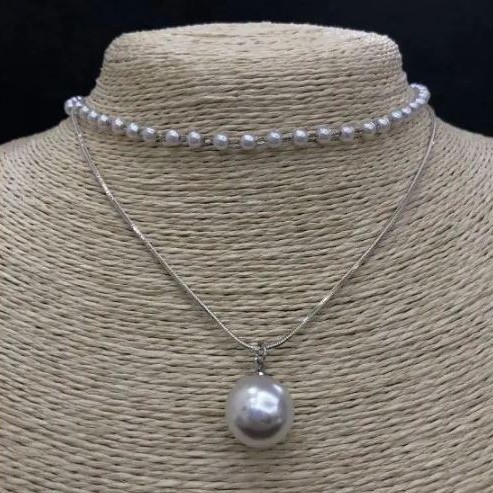 Podwójny choker na szyję z akrylowymi koralikami w kształcie kulek, o średnicy 14 mm, długość 32–38 cm, w kolorze szarego metalu