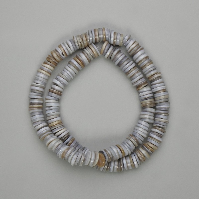 Koraliki z muszli Skarfarka, rondel, średnica 8×1–2 mm, długość 38 cm, na żyłce