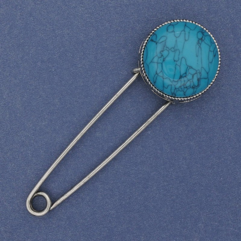 Broszka-spinka Turkus 78×24 mm ± kolor metalu srebrzysty