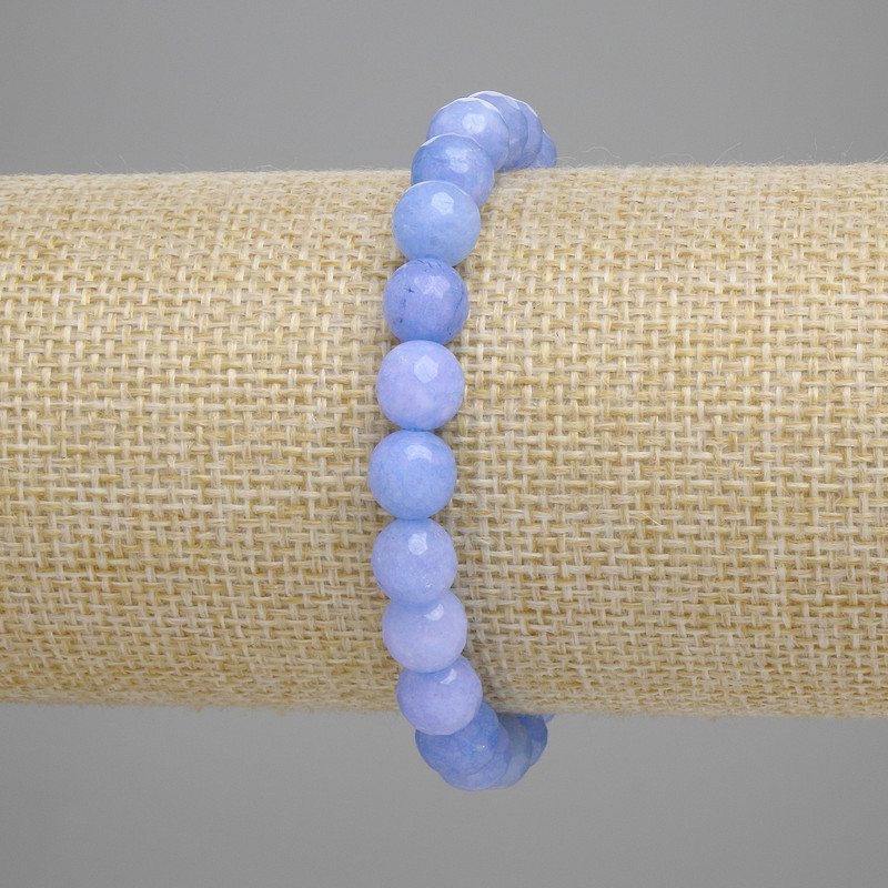 Bransoletka z akwamarynu, fasetowane kuleczki 7,5 mm, długość 18 cm, elastyczna