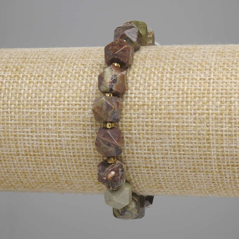Bransoletka z pejzażowego jaspisu, fasetowana 8,5×8 mm, koraliki 3 mm, długość 18 cm, elastyczna