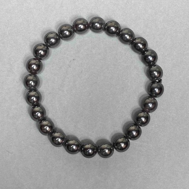 Bransoletka z hematytu — gładkie kuleczki 8 mm, długość około 18 cm, elastyczna