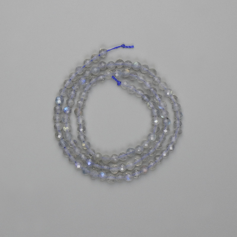 Koraliki z labradorytu, fasetowane kulki 3,5 mm, długość ok. 38 cm, na nitce