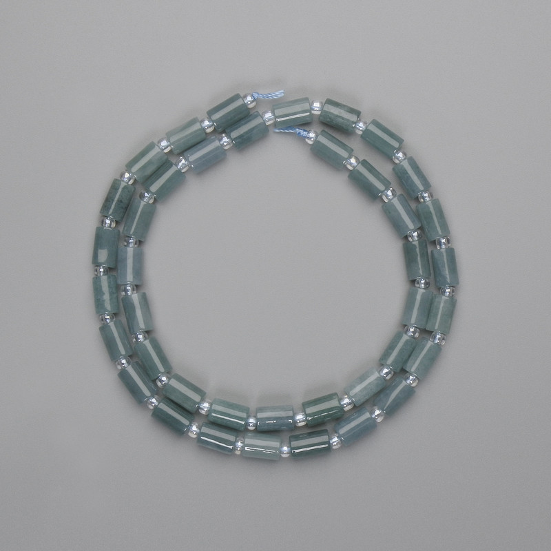 Koraliki z jadeitu cylindryczne 7,5×5 mm ± koraliki 3 mm, długość 39 cm