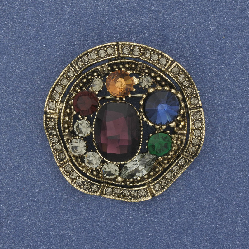 Broszka-wisiorek Akcent z kryształami i cyrkoniami, metal złoty, 40 mm+