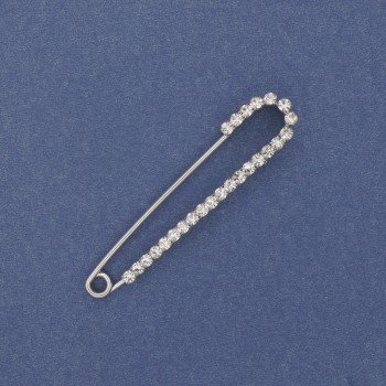 Broszka-spinka z białymi cyrkoniami 56×11 mm ± srebrzysty metal