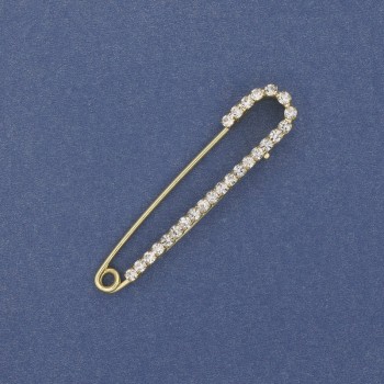 Broszka-spinka z białymi cyrkoniami 56×11 mm ± złocisty metal