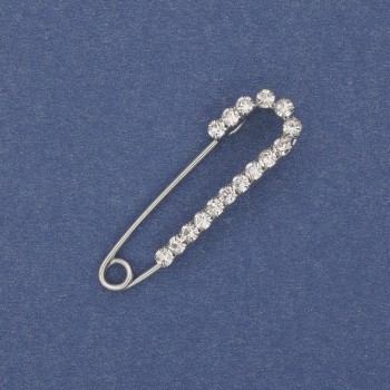 Broszka‑szpilka z białymi cyrkoniami 36×10 mm ± metal srebrzysty