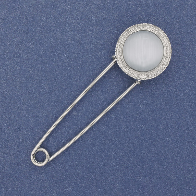 Broszka-spinka kocie oko w srebrnym metalu 76×23 mm+