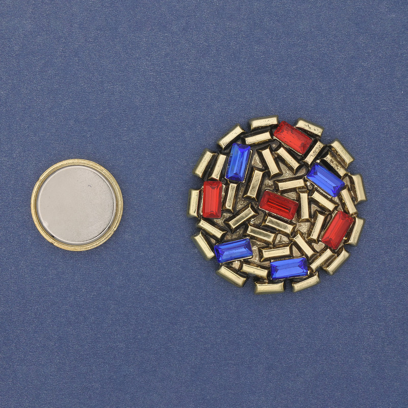 Broszka na magnesie «Akcent» kolorowe kryształy, kolor ciemne złoto, metal złoty 40 mm+