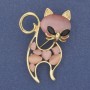 Broszka-wisiorek Kotka z różowym kamieniem Kocie Oko, ze strassami, metal złocisty, 45×30 mm+