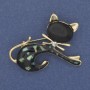 Broszka w kształcie kotki z chalcedonem i kocim okiem, metal złocisty 43×34 mm+
