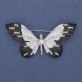 Broszka Motyl z białymi kryształkami i emalią, metal srebrzysty, 60×35 mm+