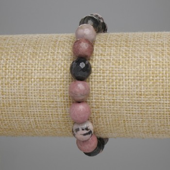 Bransoletka z rodonitu, fasetowane kulki, średnica 10 mm, długość 18 cm, elastyczna