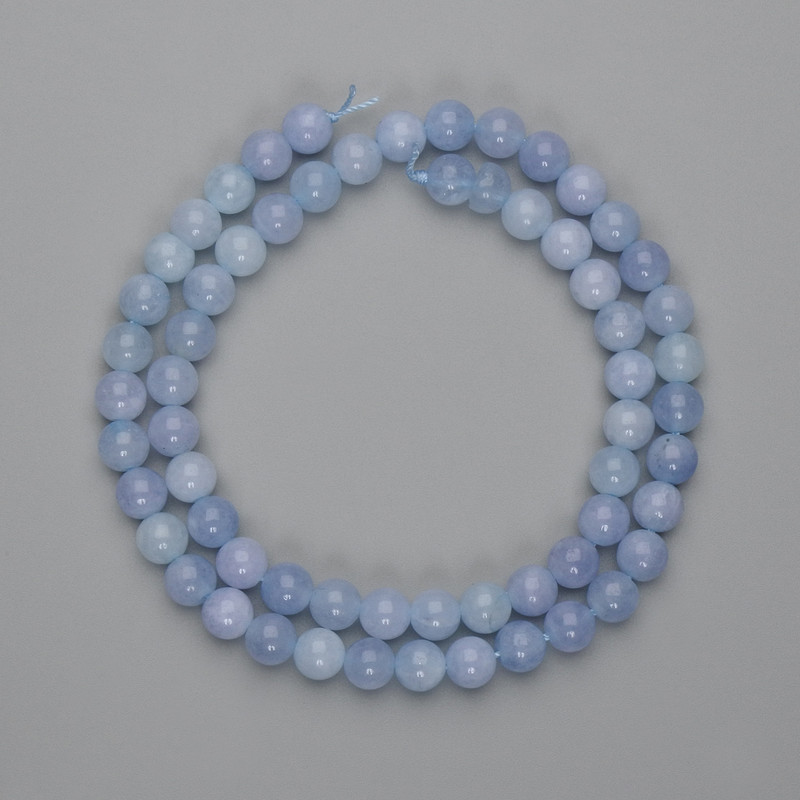 Koraliki akwamarynu, gładkie kuleczki 6 mm ±, długość 38 cm ±, na nitce