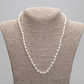 Naszyjnik z naturalnych pereł rzecznych 7,5–8×6 mm, długość 45 cm ± 5 cm przedłużający łańcuszek