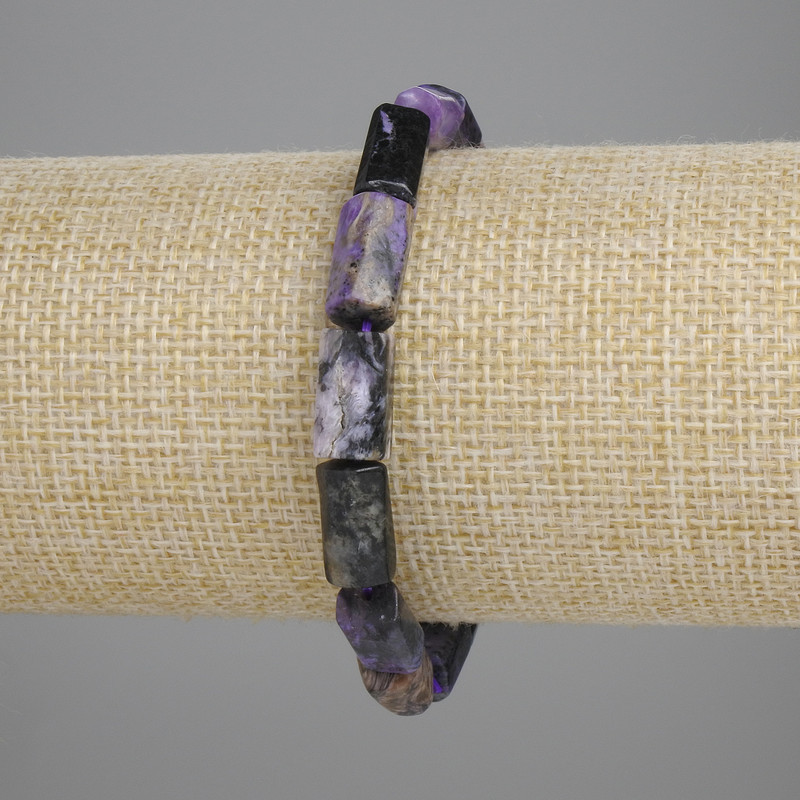 Bransoletka z charoitu, fasetowana, średnica 12–13×6–8 mm, długość 18 cm, elastyczna